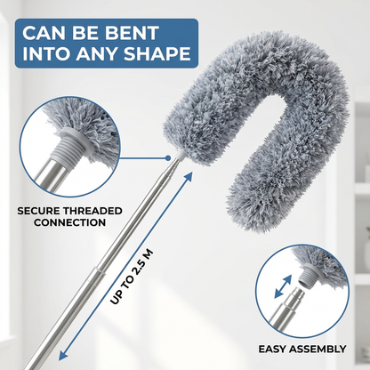 Elynethra™ Bendable Microfiber Duster with Telescopic Pole – Lightweight, Flexible & Reach Up to 2.5m